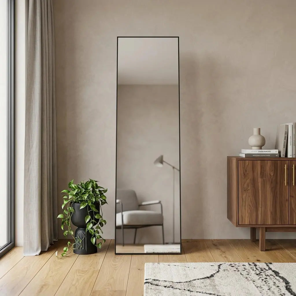 56" Black Aluminum Freestanding And Wall Mounted Framed Full Length Mirror Homeroots Bed & Bath