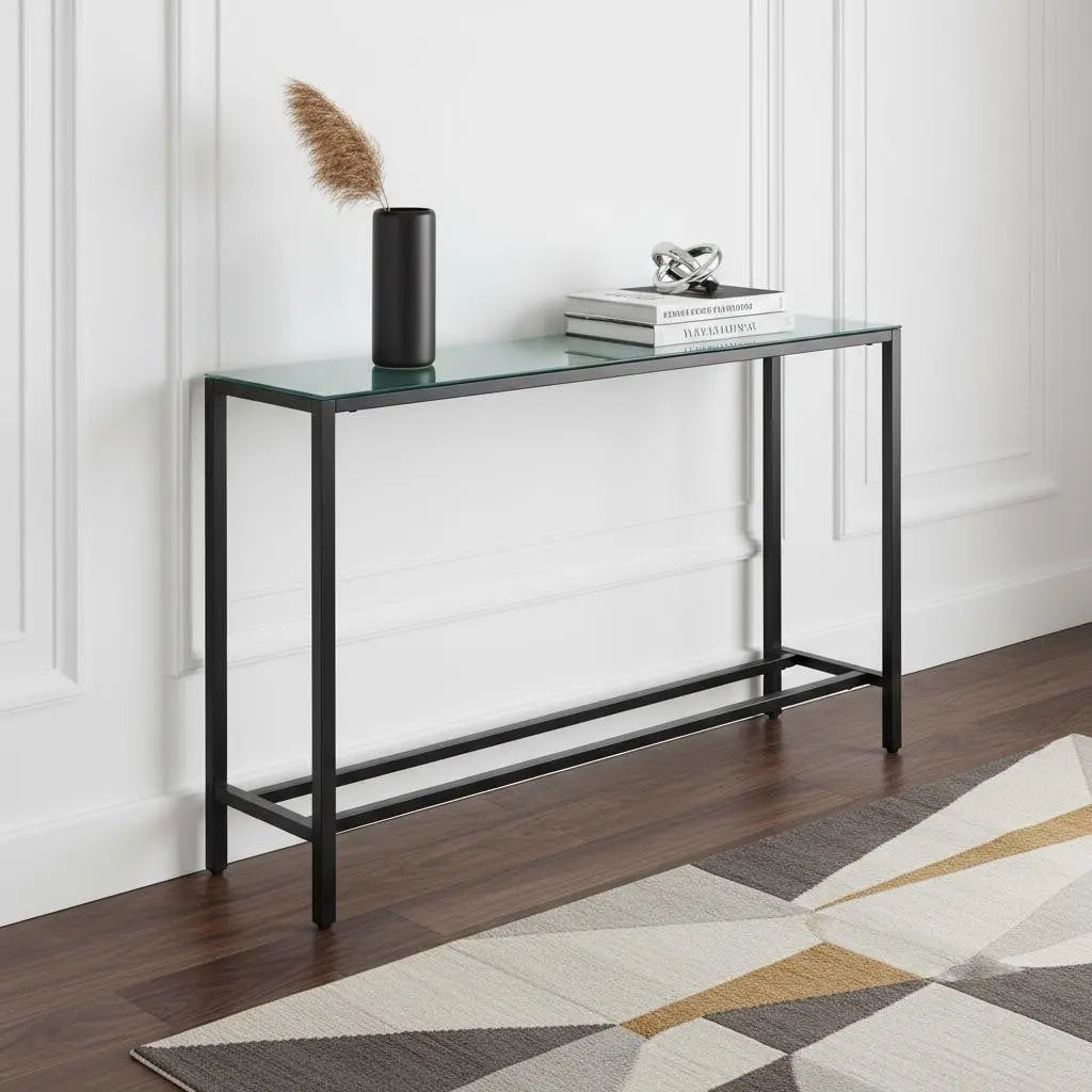 56" Black Mirrored Glass Console Table Homeroots Living Room