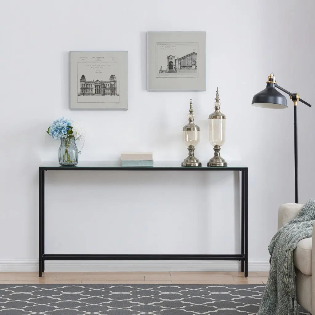 56" Black Mirrored Glass Console Table Homeroots Living Room