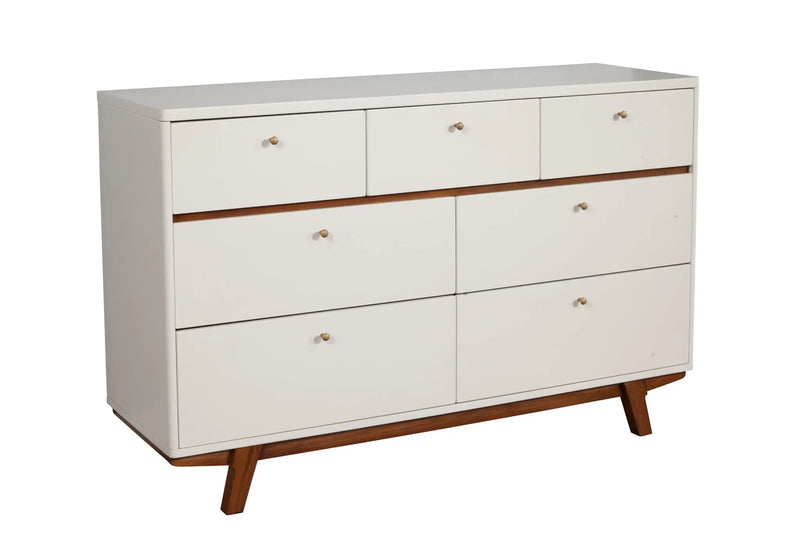 56" Brown and White Solid Wood Seven Drawer Double Dresser - GreatEagleInc