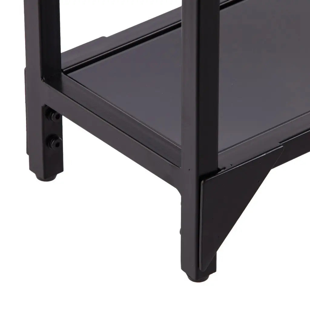56" Clear and Black Glass Frame Console Table With Shelves Homeroots Living Room