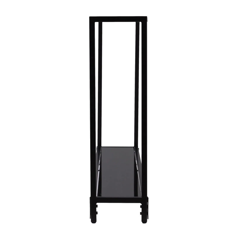 56" Clear and Black Glass Frame Console Table With Shelves Homeroots Living Room