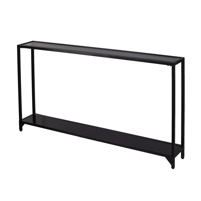 56" Clear and Black Glass Frame Console Table With Shelves Homeroots Living Room