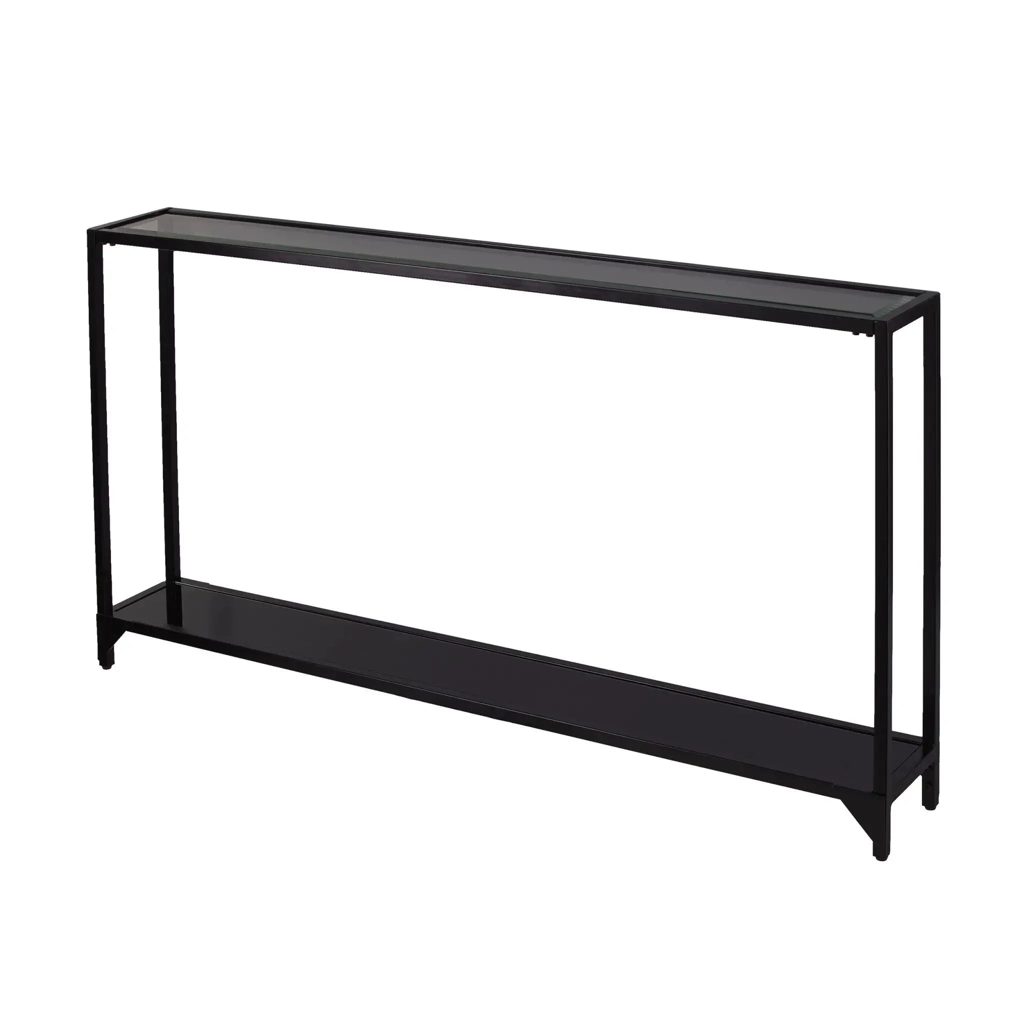 56" Clear and Black Glass Frame Console Table With Shelves Homeroots Living Room