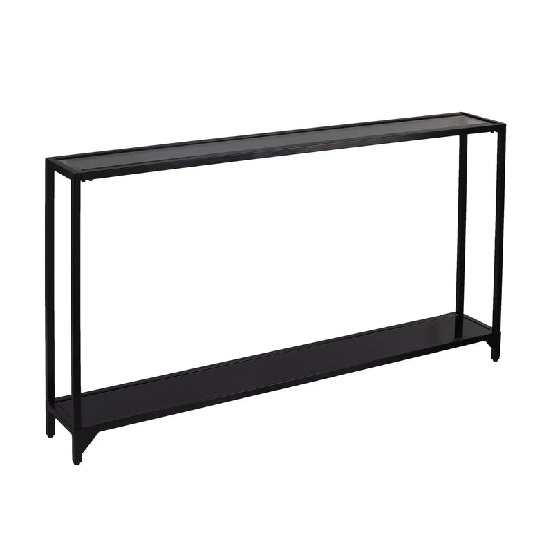 56" Clear and Black Glass Frame Console Table With Shelves Homeroots Living Room