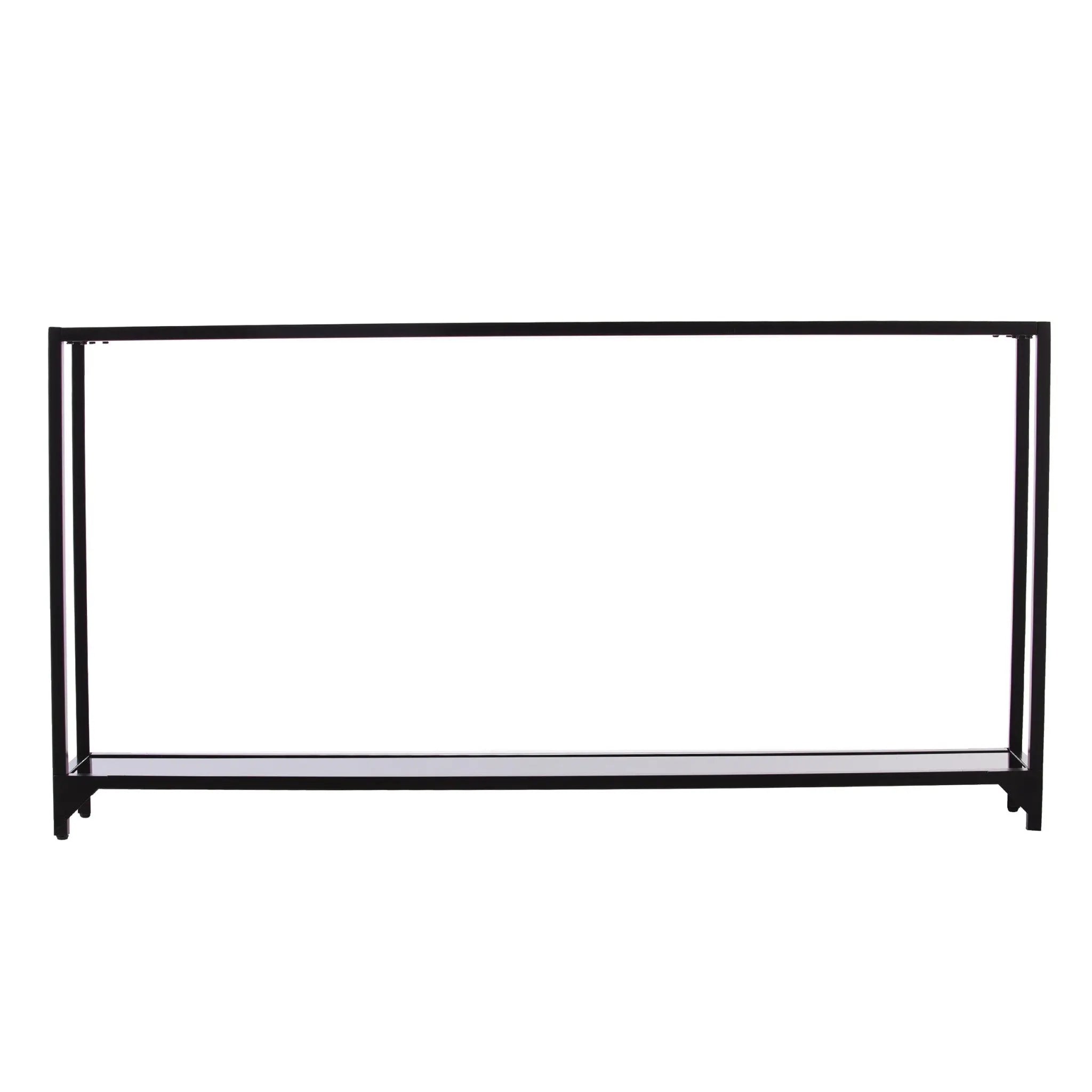 56" Clear and Black Glass Frame Console Table With Shelves Homeroots Living Room