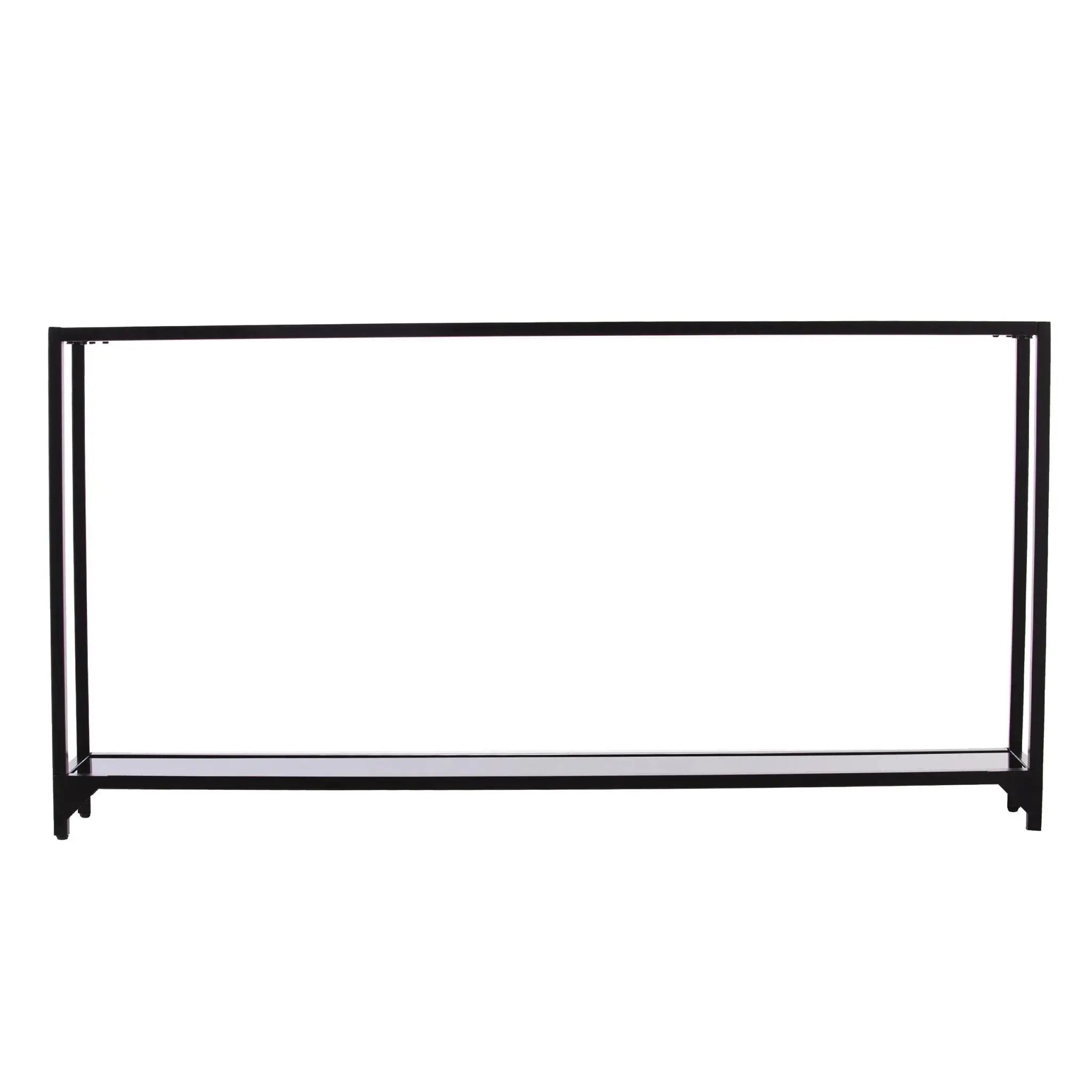 56" Clear and Black Glass Frame Console Table With Shelves Homeroots Living Room