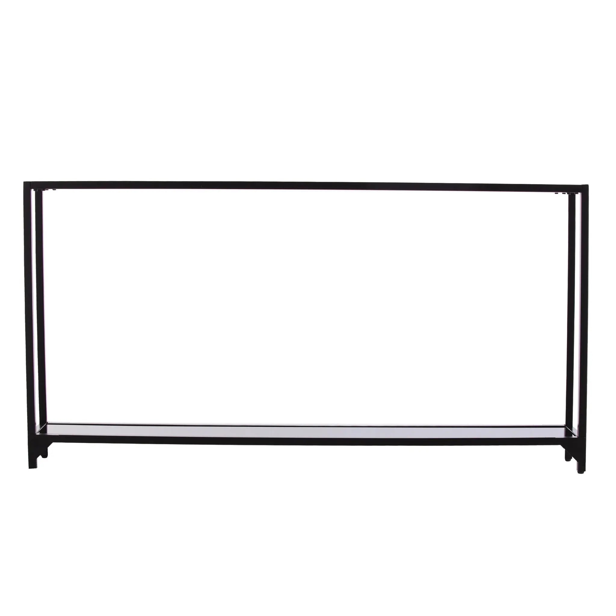 56" Clear and Black Glass Frame Console Table With Shelves Homeroots Living Room