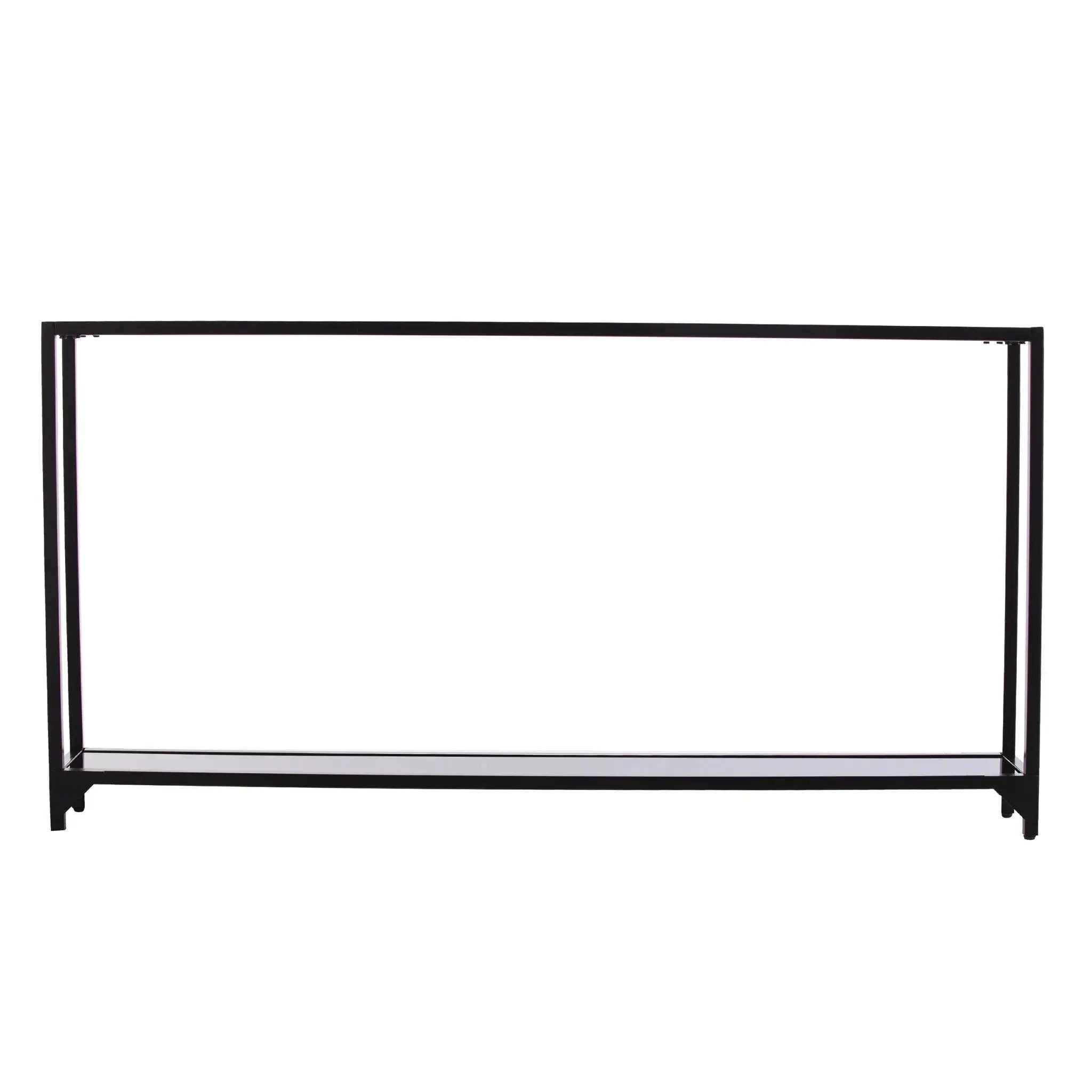 56" Clear and Black Glass Frame Console Table With Shelves Homeroots Living Room