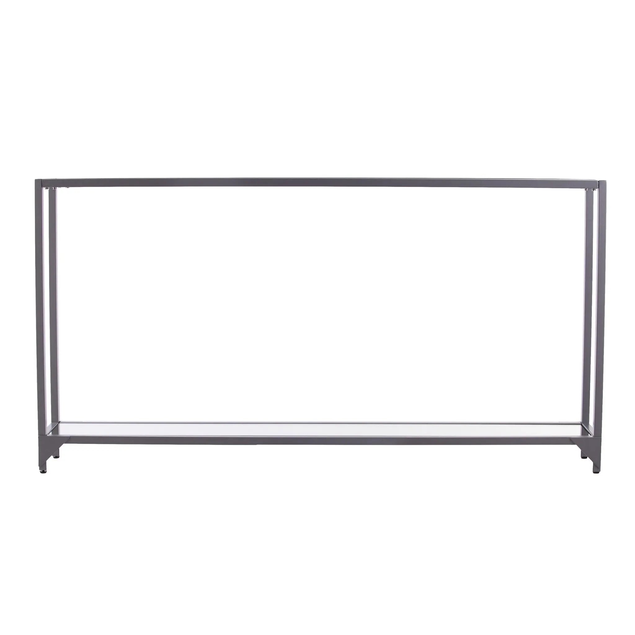 56" Clear and Silver Glass Mirrored Floor Shelf Console Table With Storage Homeroots Living Room