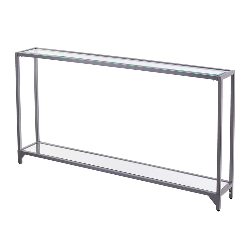 56" Clear and Silver Glass Mirrored Floor Shelf Console Table With Storage Homeroots Living Room