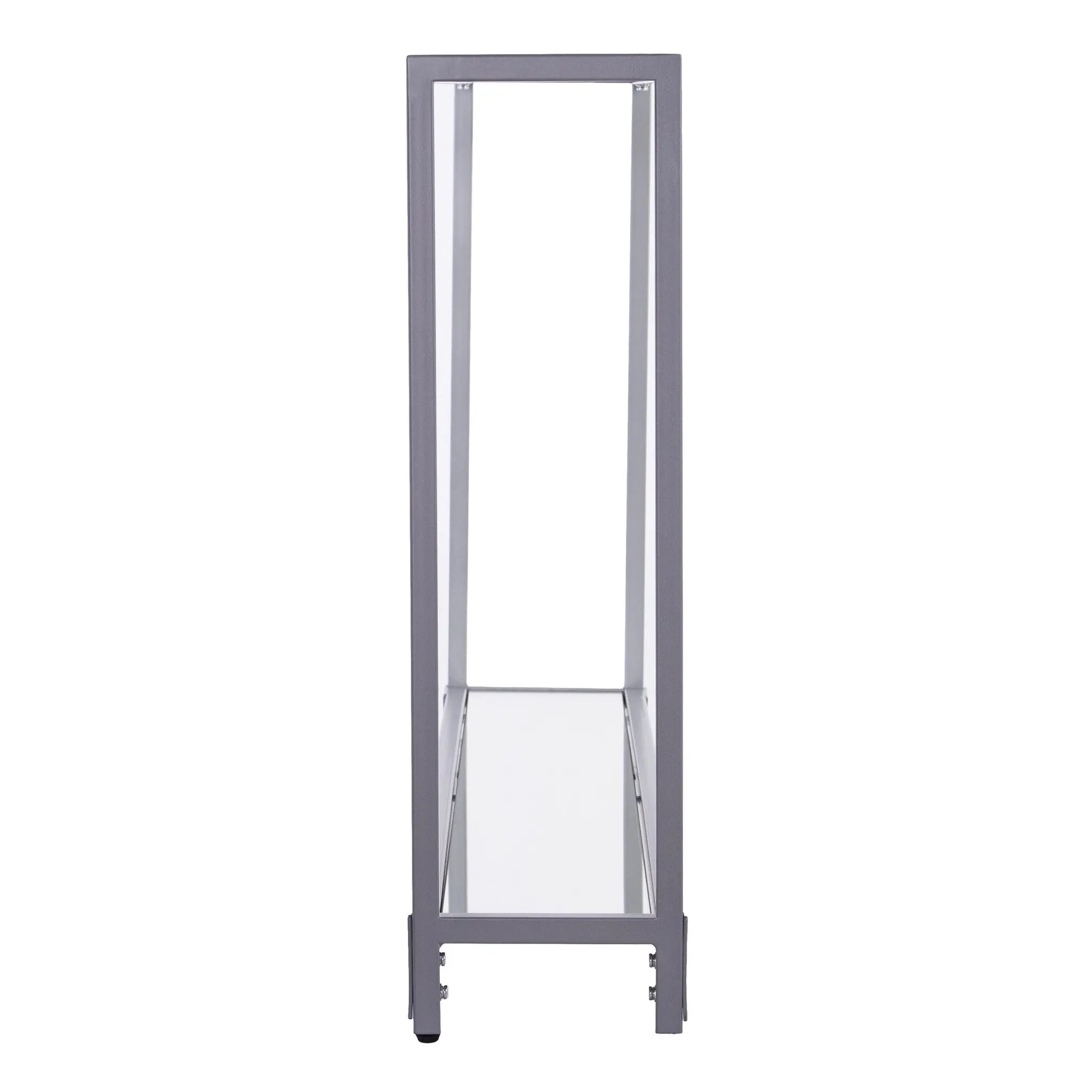 56" Clear and Silver Glass Mirrored Floor Shelf Console Table With Storage Homeroots Living Room