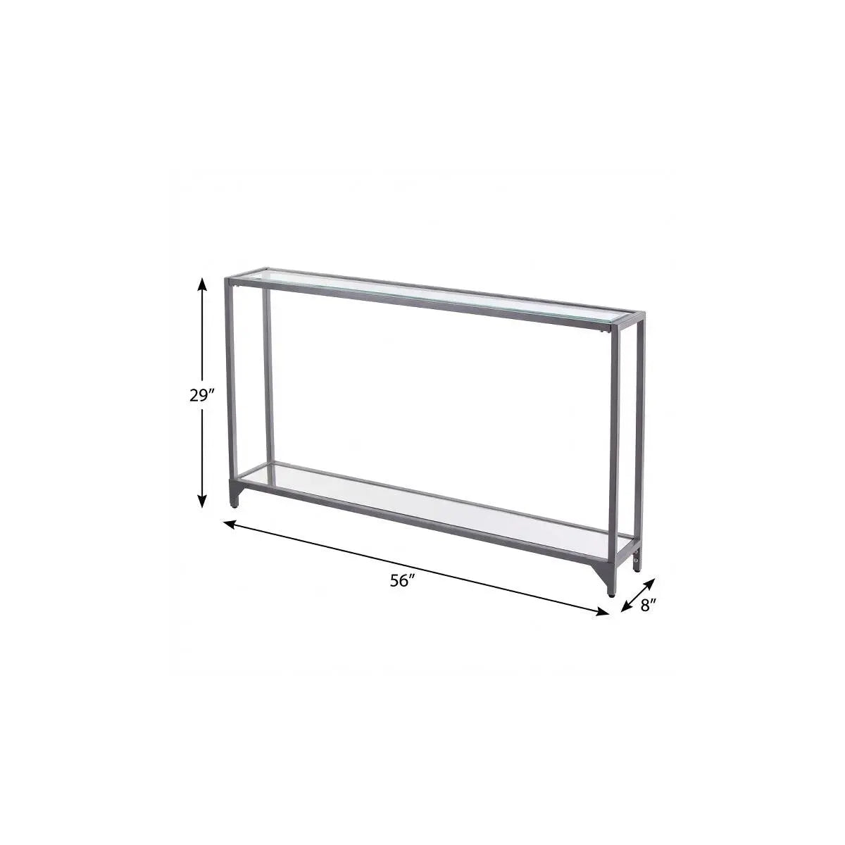 56" Clear and Silver Glass Mirrored Floor Shelf Console Table With Storage Homeroots Living Room