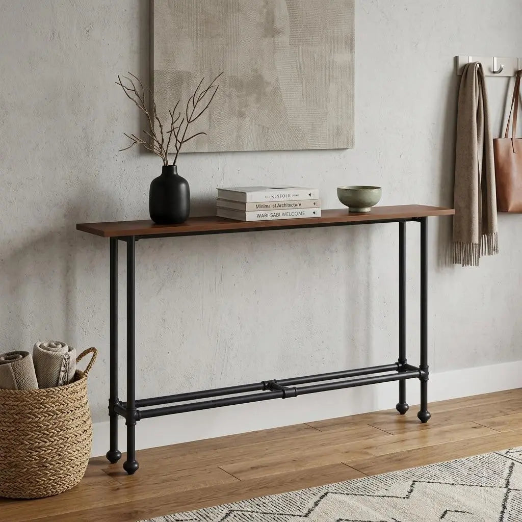 56" Espresso and Black Console Table Homeroots Living Room