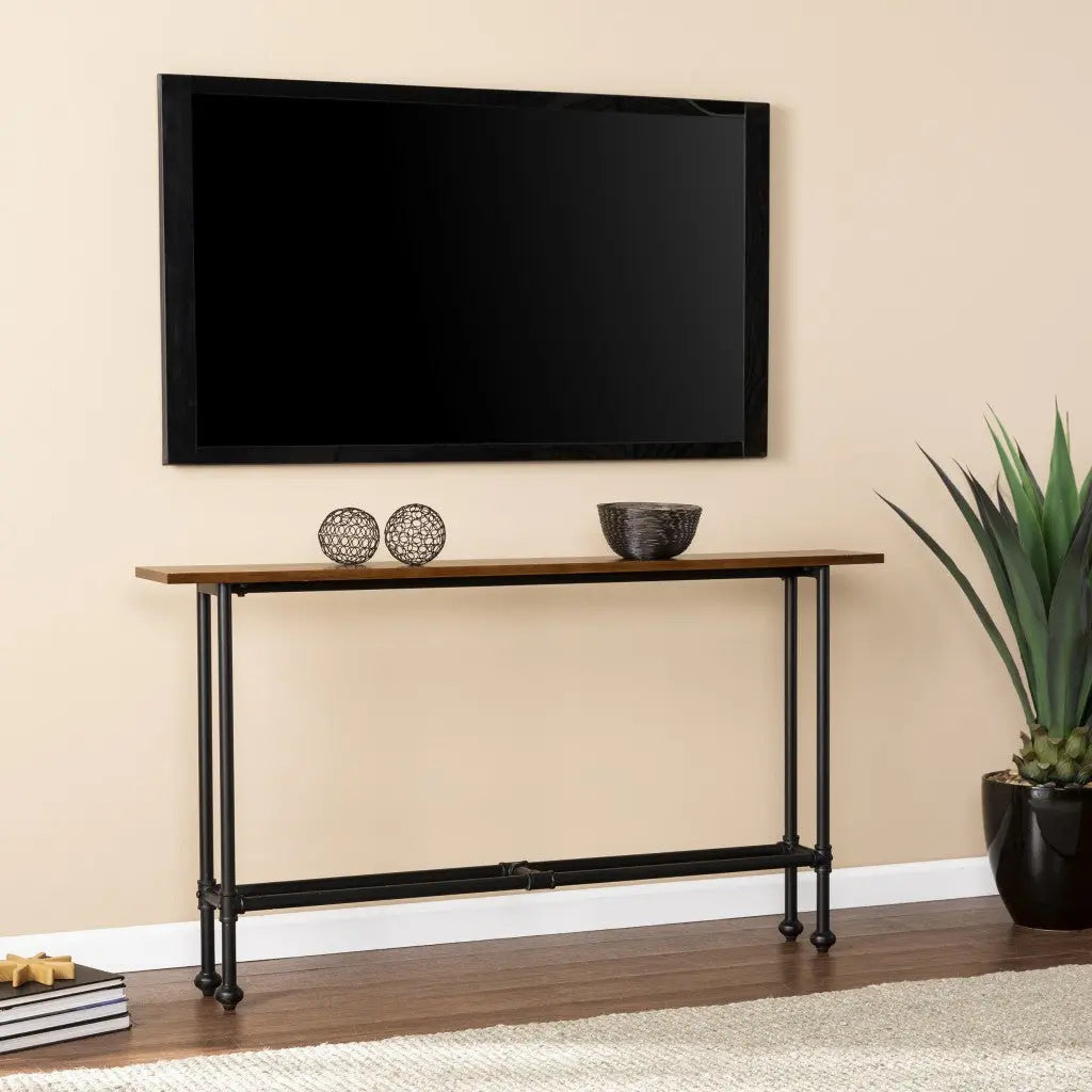 56" Espresso and Black Console Table Homeroots Living Room