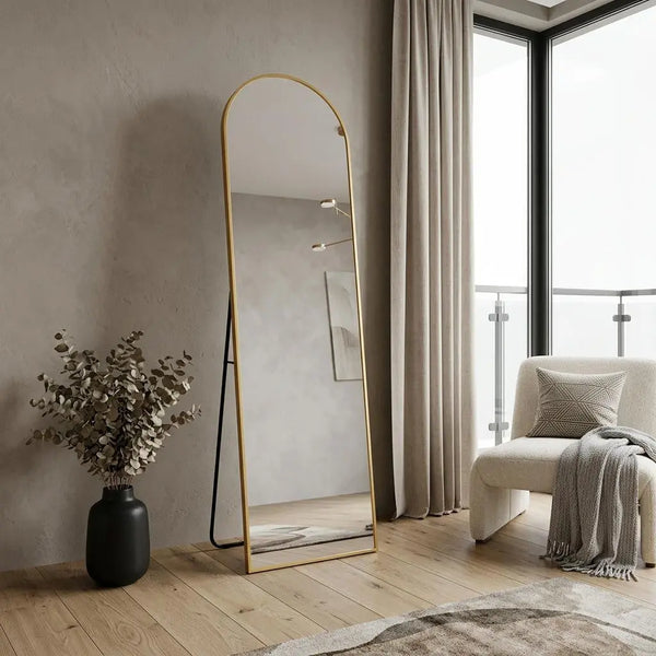 56" Gold Aluminum Arch Freestanding And Wall Mounted Framed Full Length Mirror Homeroots Bed & Bath