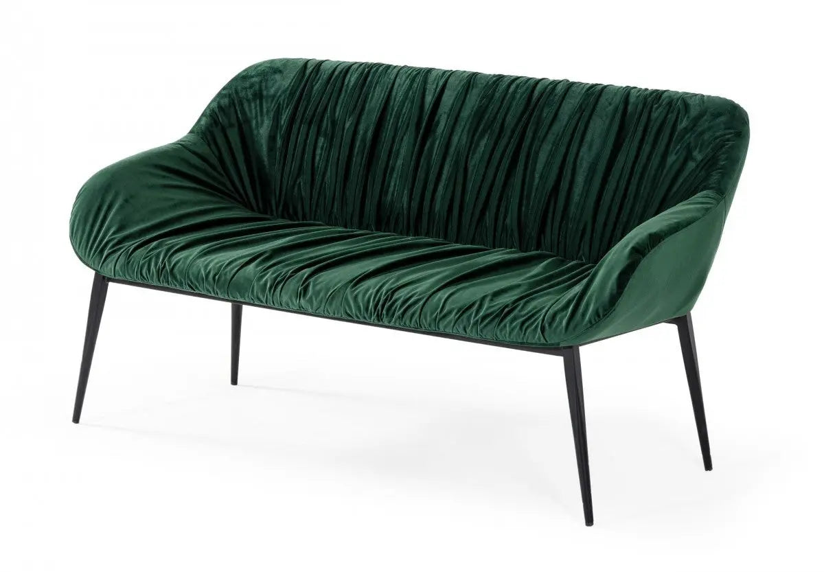56" Green and Black Velvet Upholstered Dining Bench Homeroots Living Room