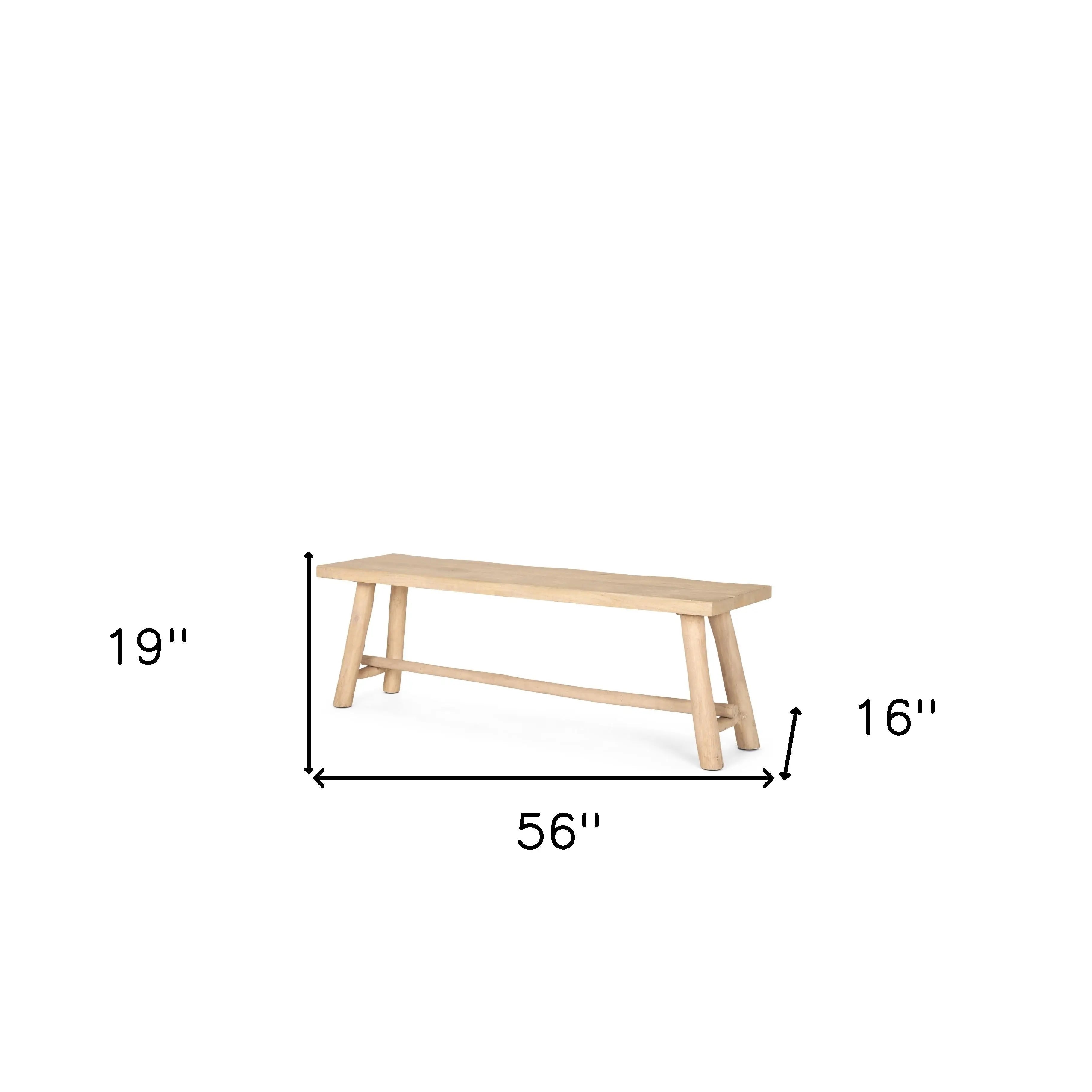 56" Natural Distressed Solid Wood Live Edge Bench Homeroots Living Room
