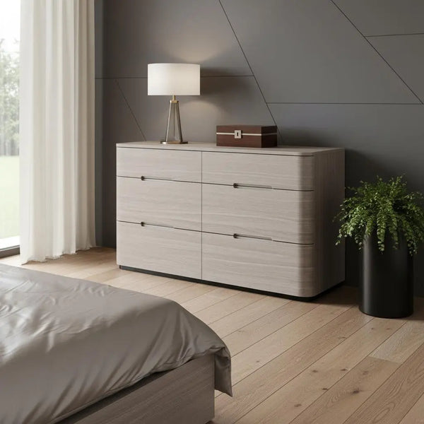 56" Oak Wood Six Drawer Double Dresser Homeroots Bed & Bath