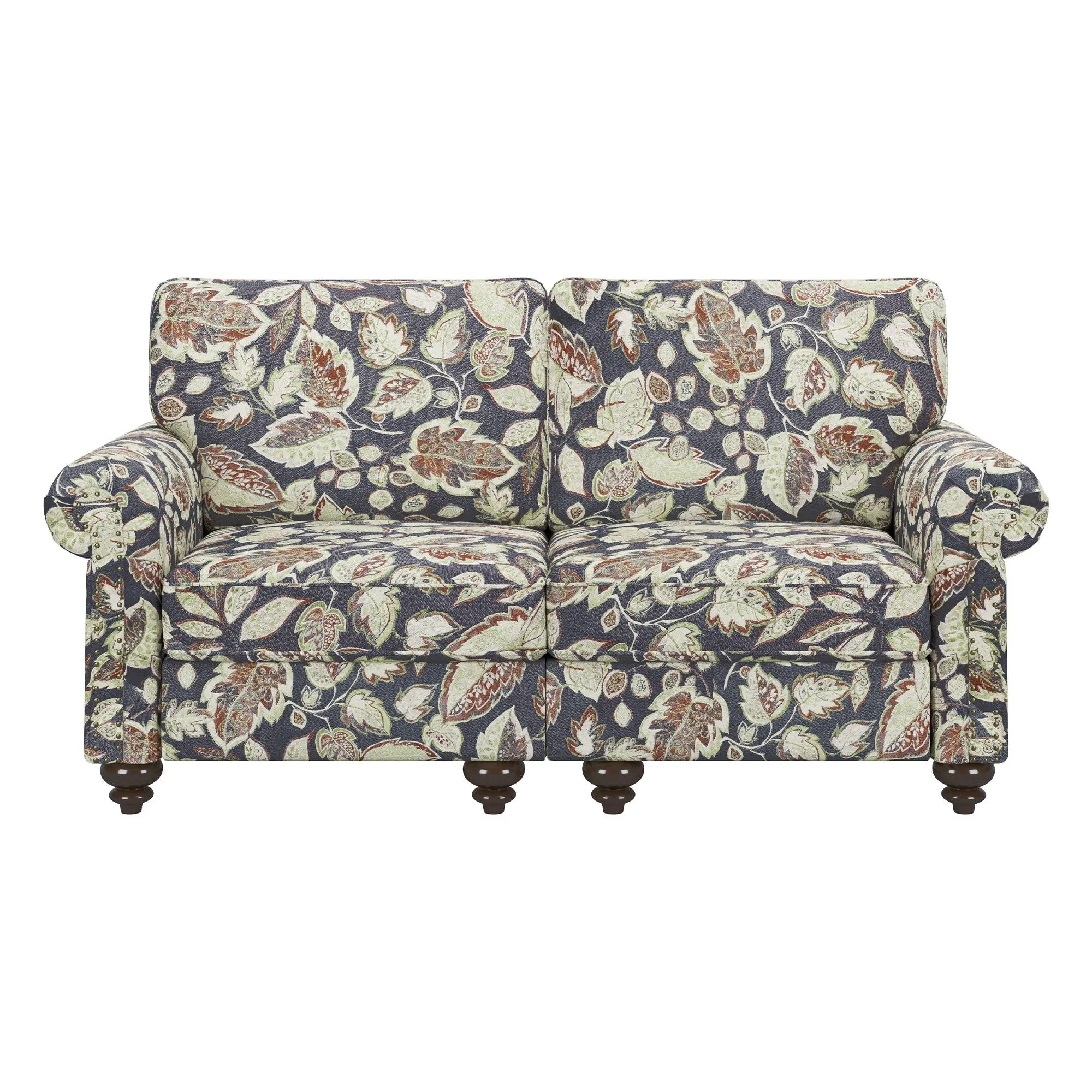 56" Sage Navy Blue And Brown Floral Loveseat Homeroots Living Room