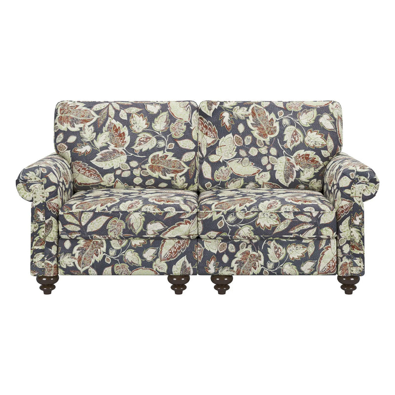 56" Sage Navy Blue And Brown Floral Loveseat Homeroots Living Room