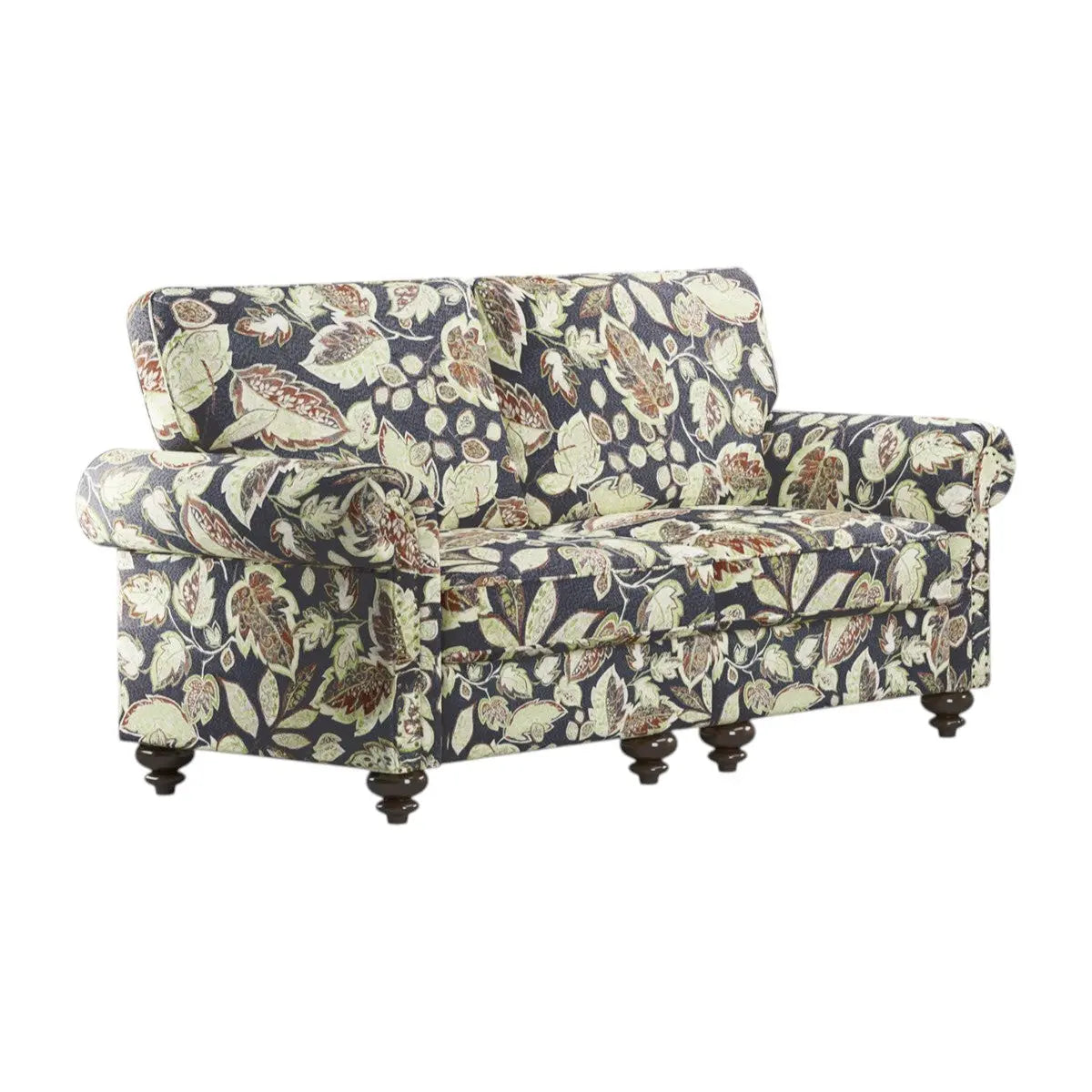 56" Sage Navy Blue And Brown Floral Loveseat Homeroots Living Room