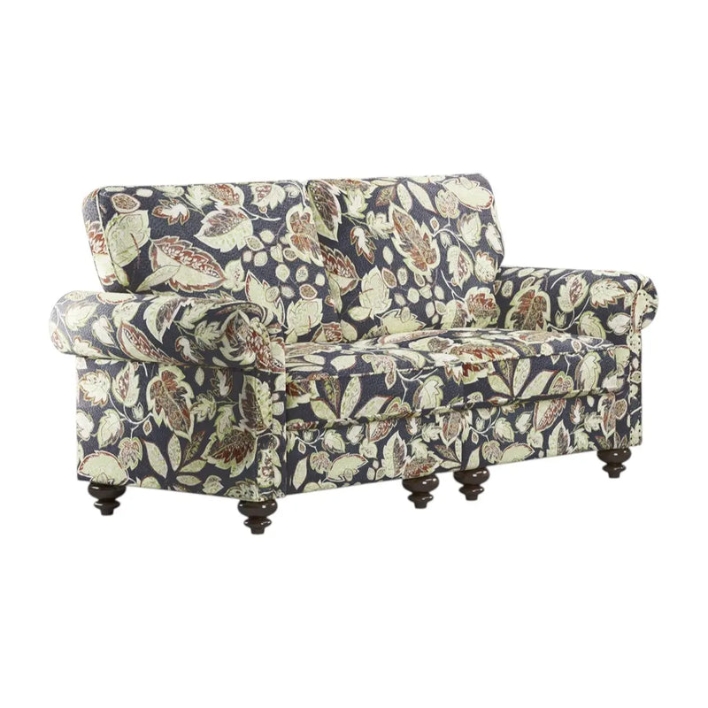 56" Sage Navy Blue And Brown Floral Loveseat Homeroots Living Room