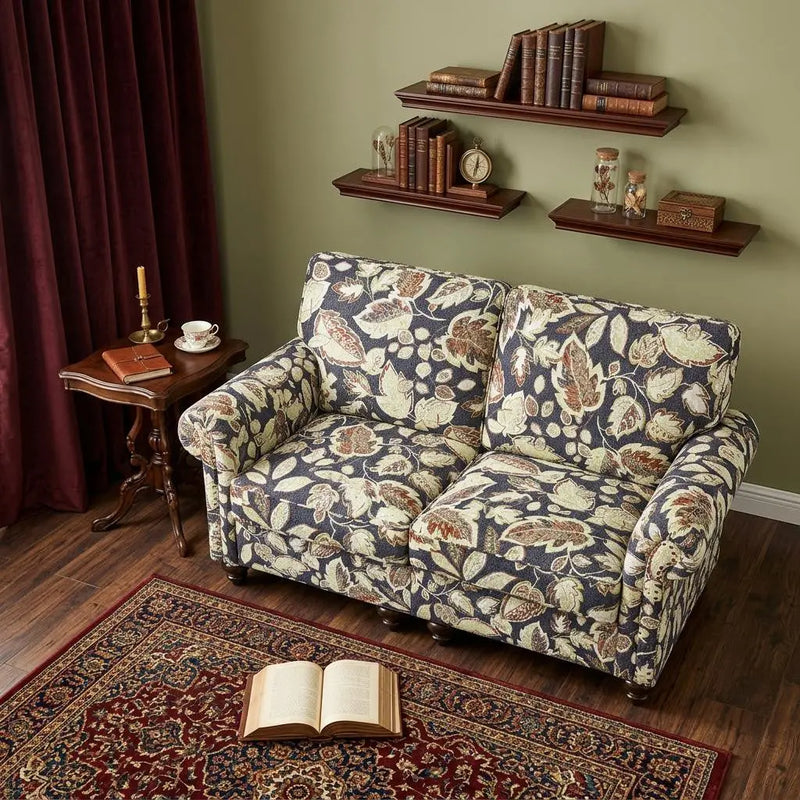 56" Sage Navy Blue And Brown Floral Loveseat Homeroots Living Room