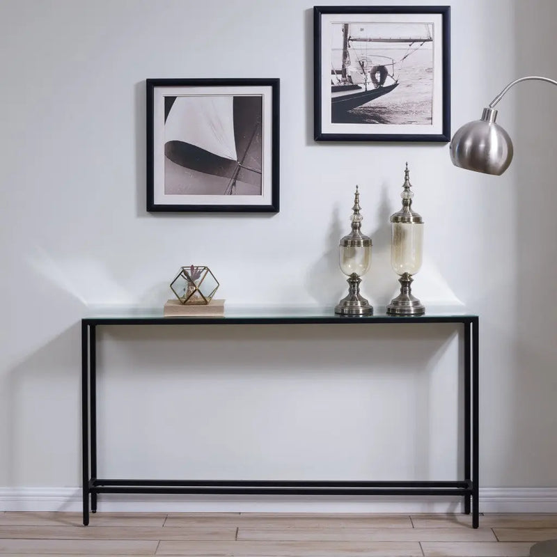 56" Silver and Gunmetal Mirrored Glass Console Table Homeroots Living Room