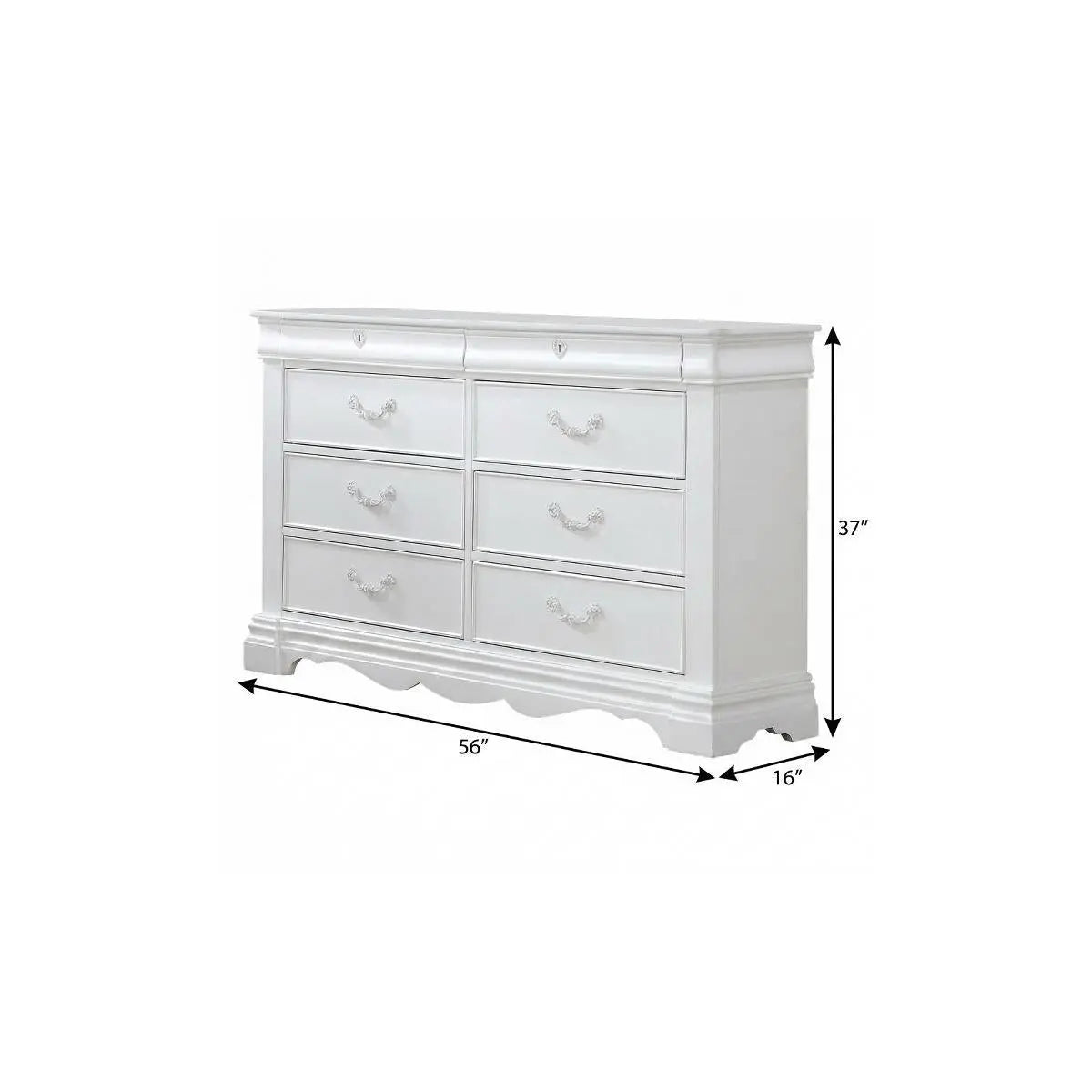 56" White Solid Wood Eight Drawer Double Dresser Homeroots Bed & Bath