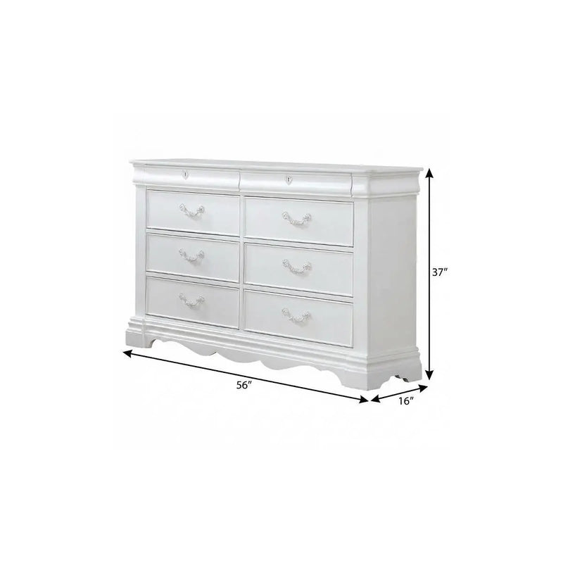 56" White Solid Wood Eight Drawer Double Dresser Homeroots Bed & Bath
