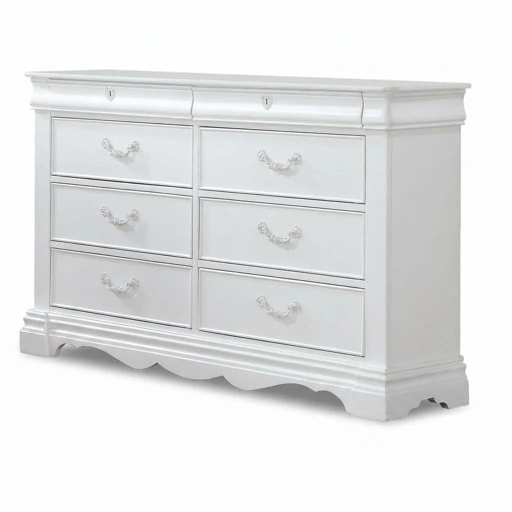 56" White Solid Wood Eight Drawer Double Dresser Homeroots Bed & Bath