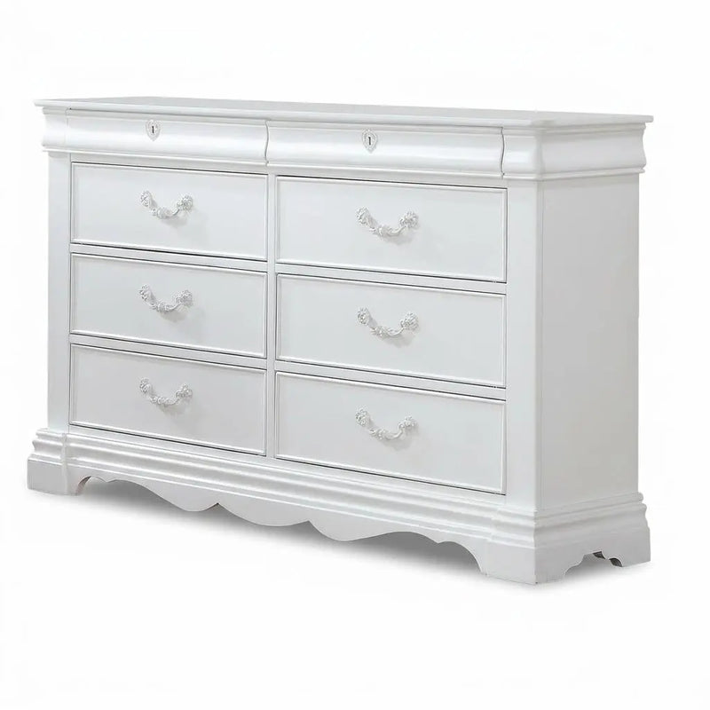 56" White Solid Wood Eight Drawer Double Dresser Homeroots Bed & Bath