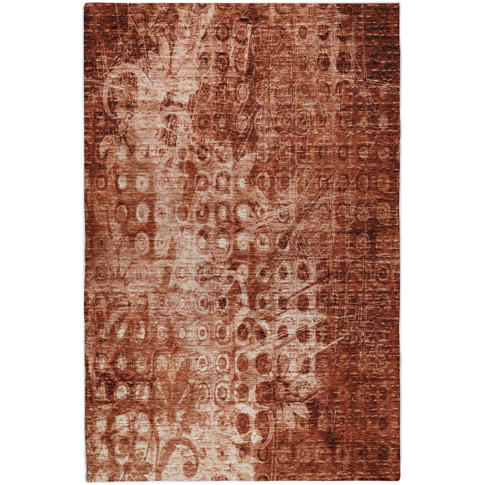 10' X 14' Orange And Taupe Ikat Shag Washable Area Rug With UV Protection - Home & Garden