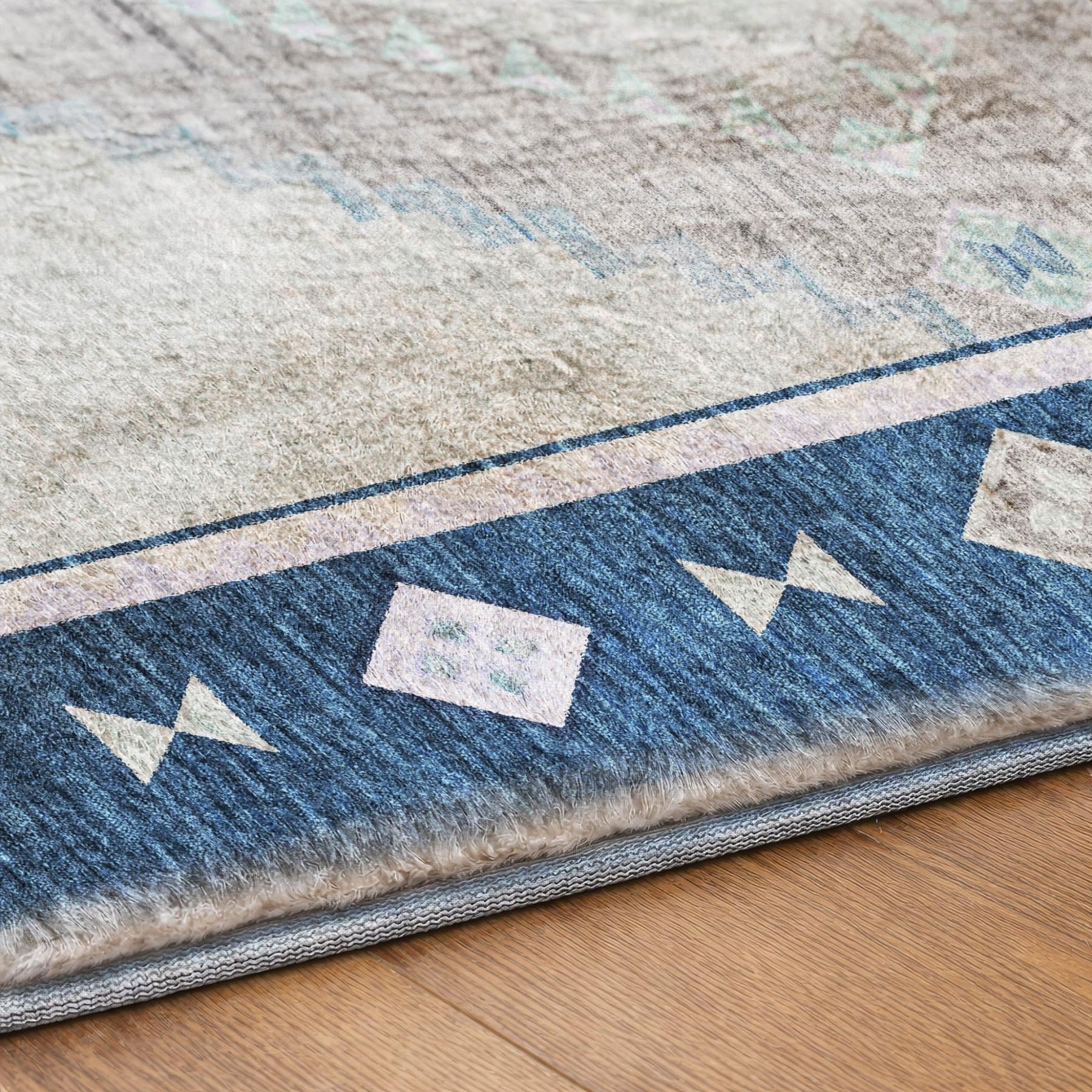 10' X 14' Blue And Denim Blue Geometric Shag Washable Area Rug With UV Protection - Home & Garden