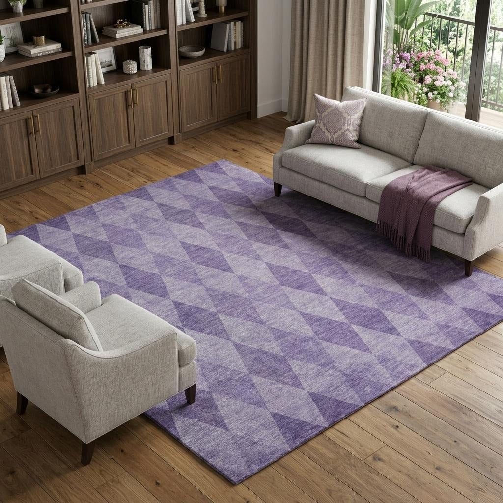 10' X 14' Purple And Lavender Geometric Shag Washable Area Rug With UV Protection - Home & Garden