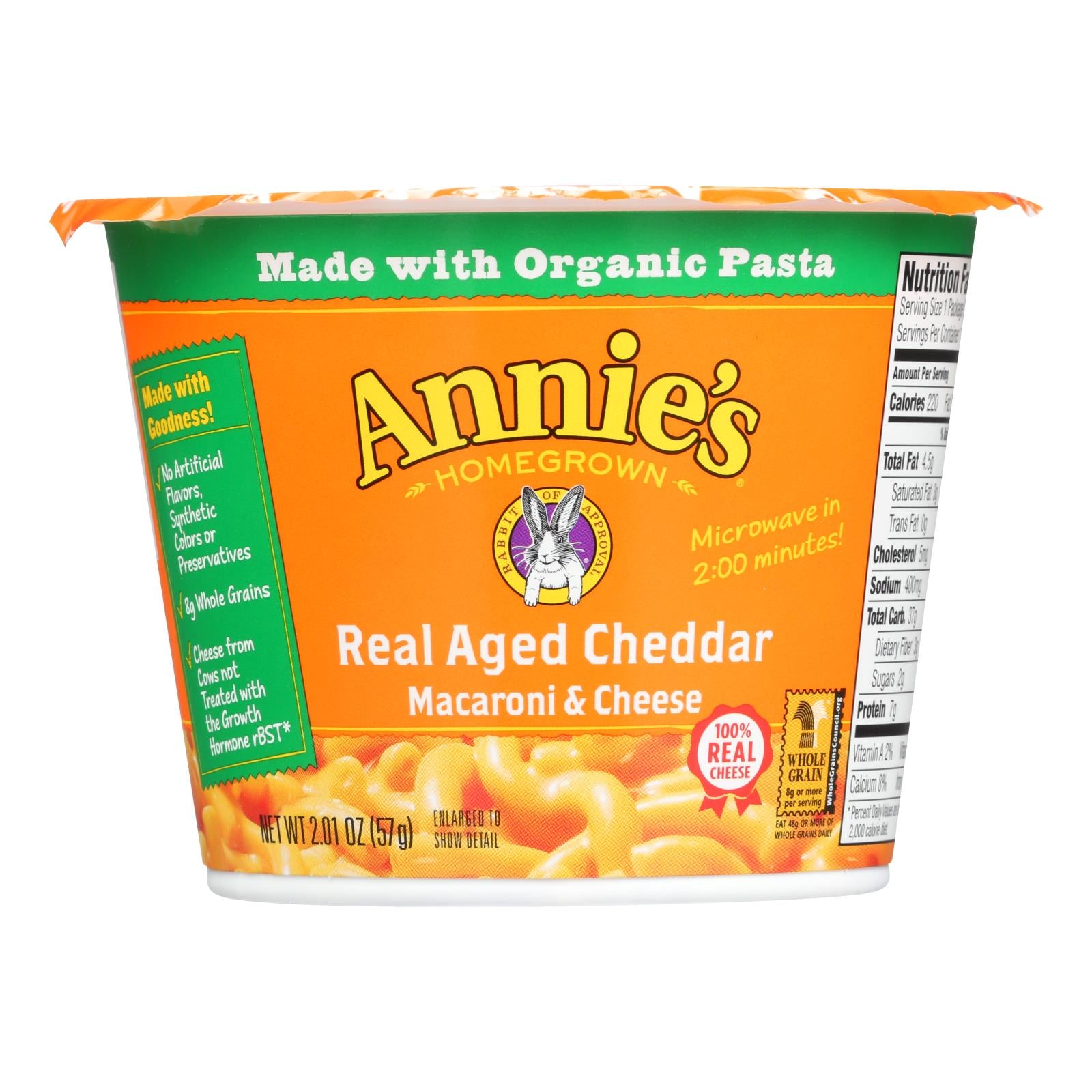 Annie's Homegrown Real Aged Cheddar Microwavable Macaroni And Cheese Cup - Case Of 12 - 2.01 Oz. - GreatEagleInc