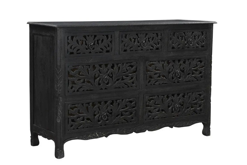 57" Black Solid Wood Seven Drawer Dresser Homeroots Bed & Bath