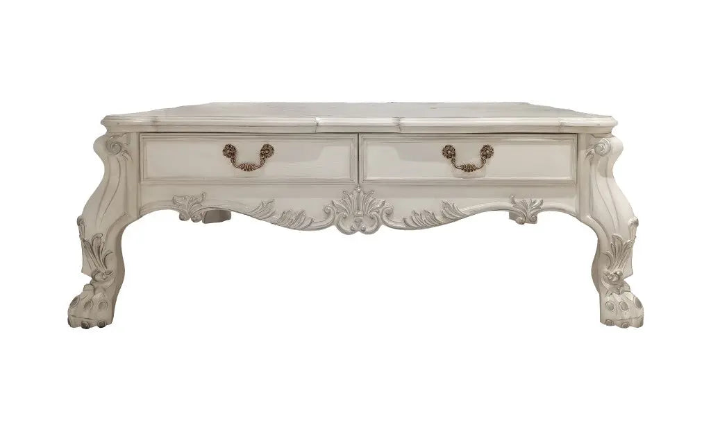 57" Bone Wood Coffee Table With Two Drawers - GreatEagleInc