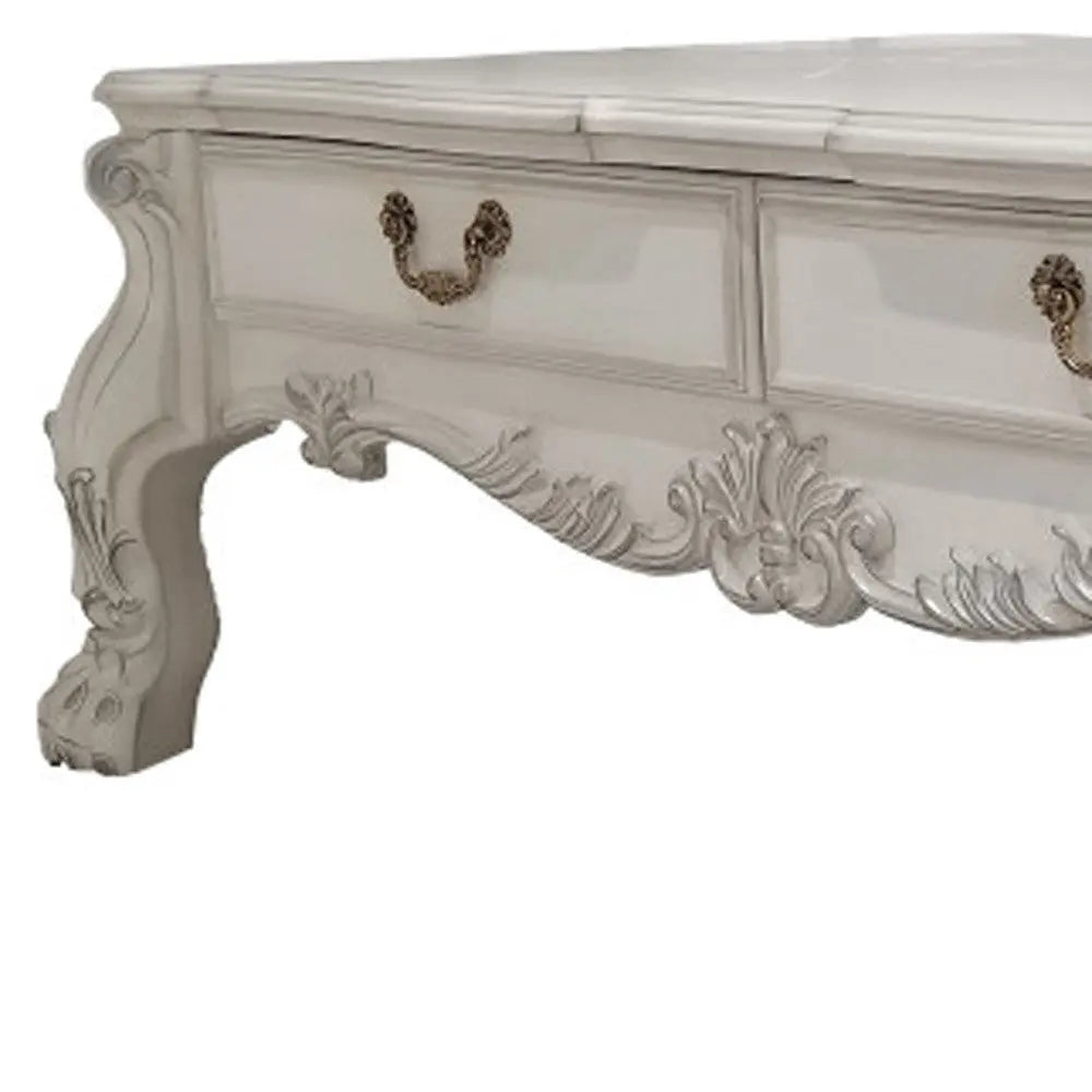 57" Bone Wood Coffee Table With Two Drawers - GreatEagleInc
