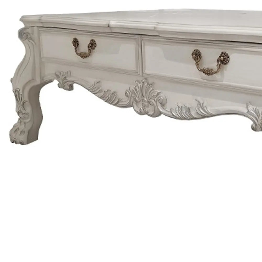 57" Bone Wood Coffee Table With Two Drawers - GreatEagleInc