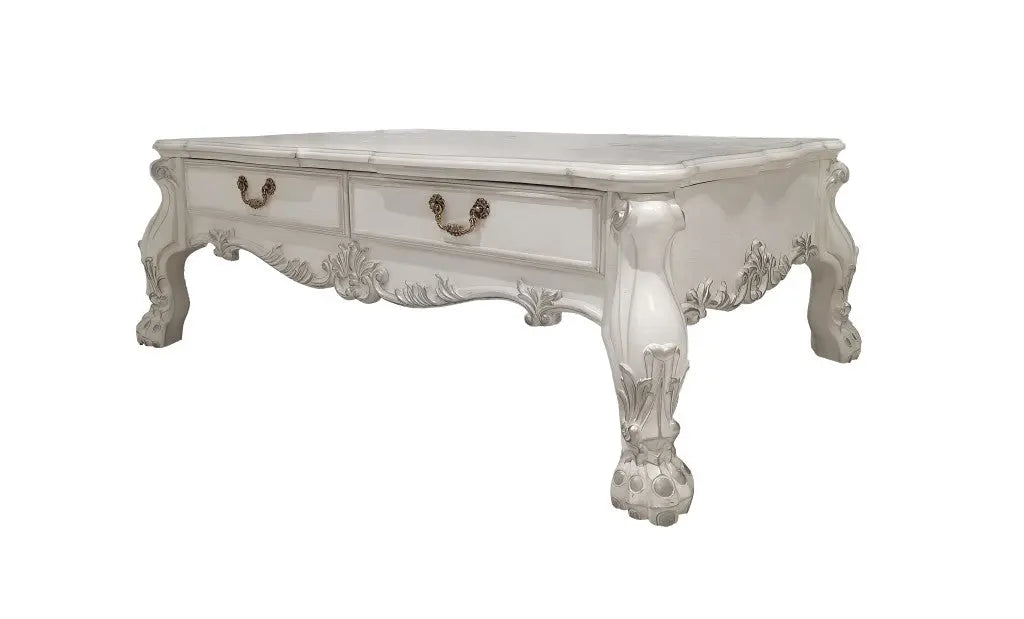 57" Bone Wood Coffee Table With Two Drawers - GreatEagleInc