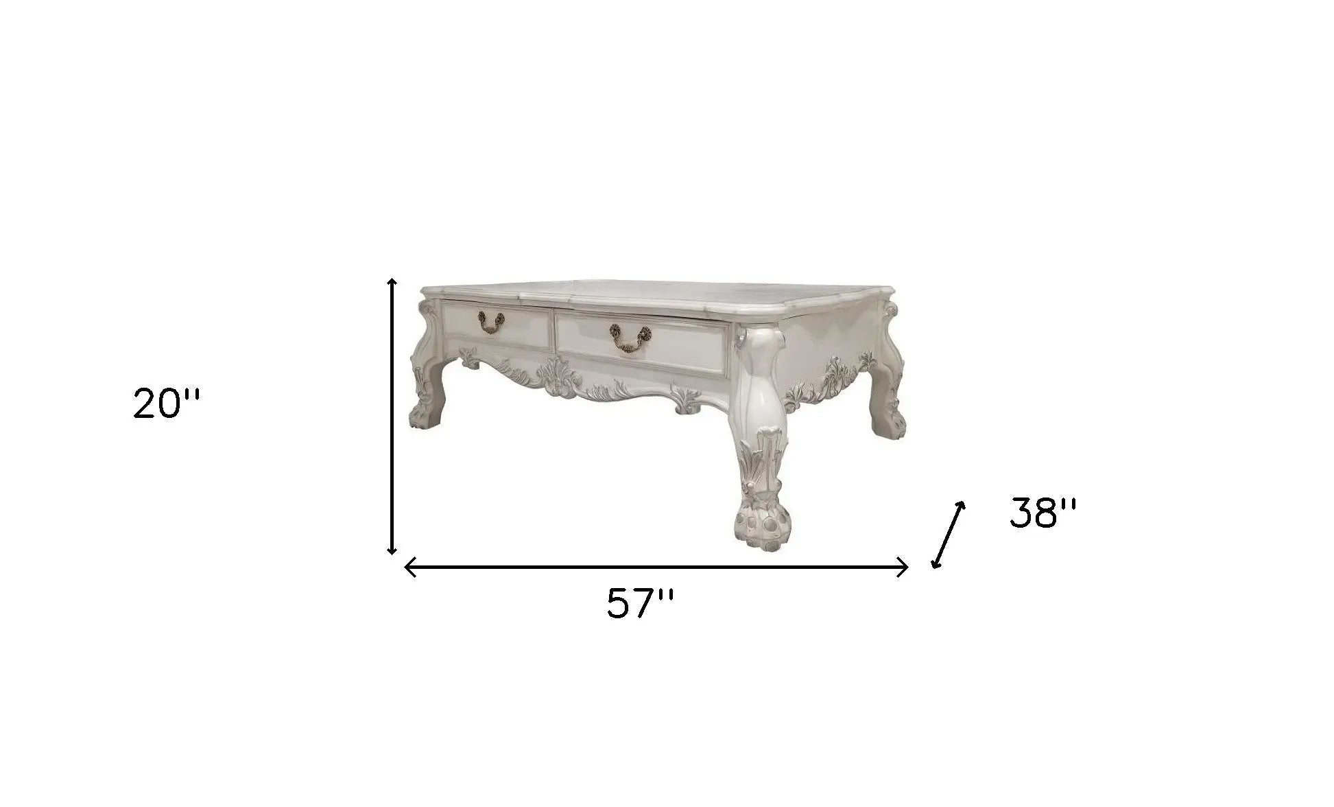 57" Bone Wood Coffee Table With Two Drawers - GreatEagleInc