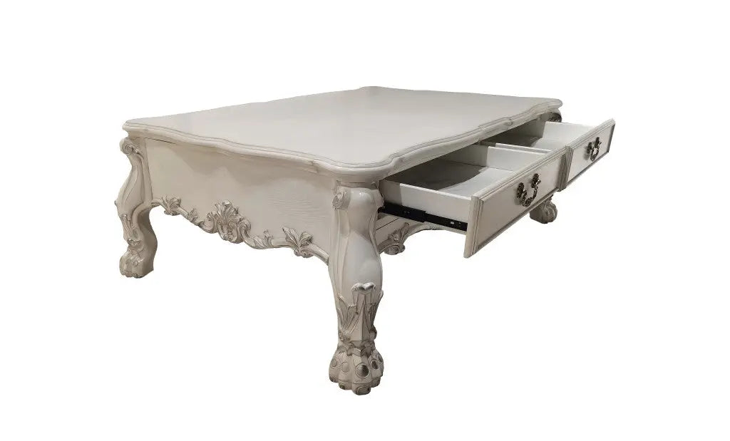 57" Bone Wood Coffee Table With Two Drawers - GreatEagleInc