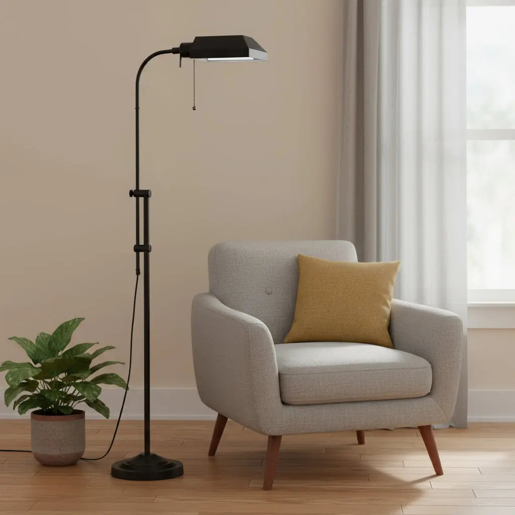 57" Bronze Metal Adjustable Floor Lamp With Bronze Metal Square Shade Homeroots Lighting