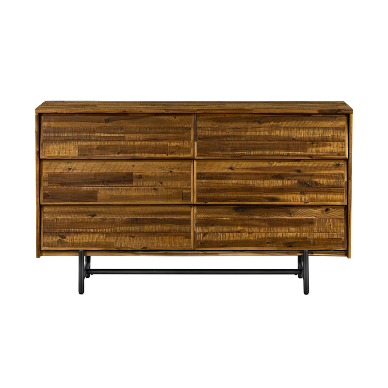 57" Brown and Black Solid Wood Six Drawer Double Dresser - GreatEagleInc