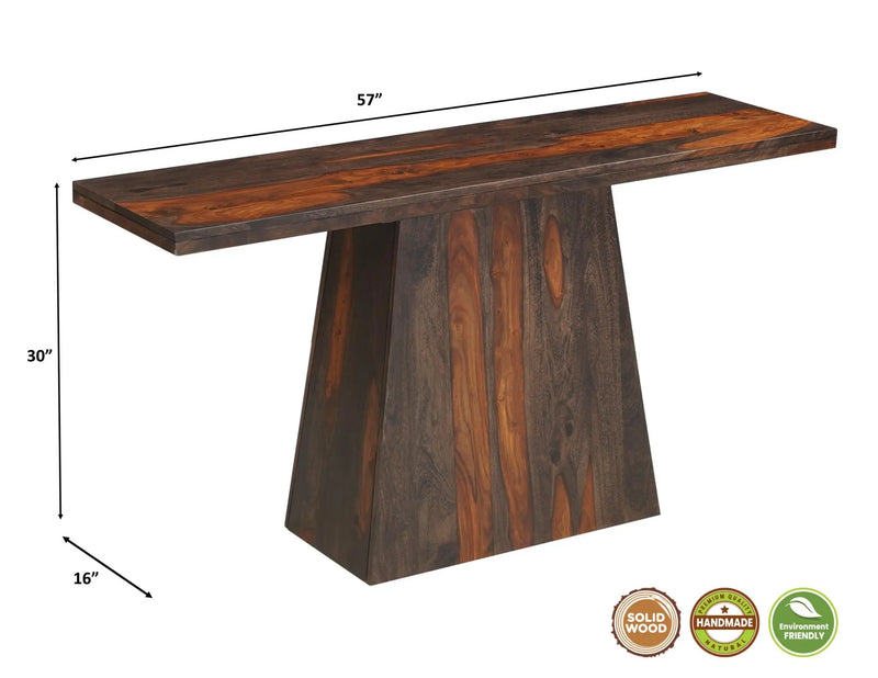 57" Dark Brown Solid Wood Pedestal Console Table Homeroots