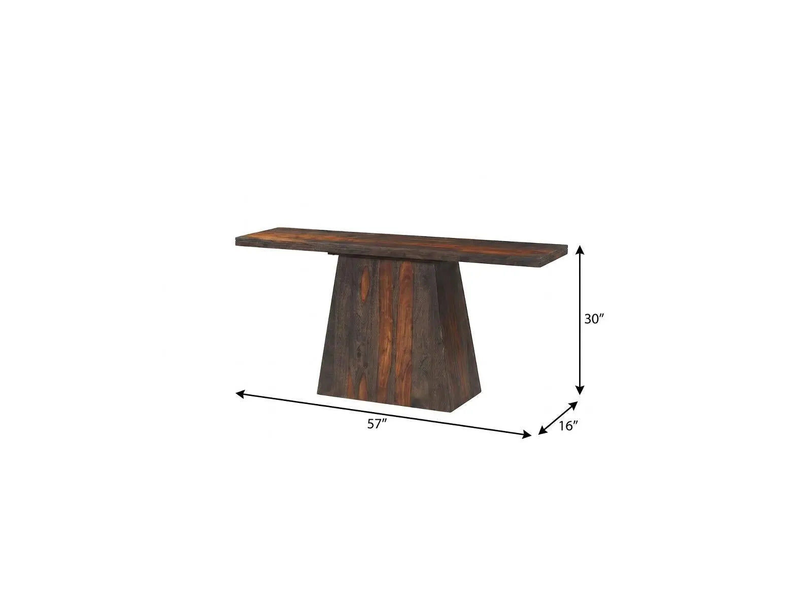 57" Dark Brown Solid Wood Pedestal Console Table Homeroots