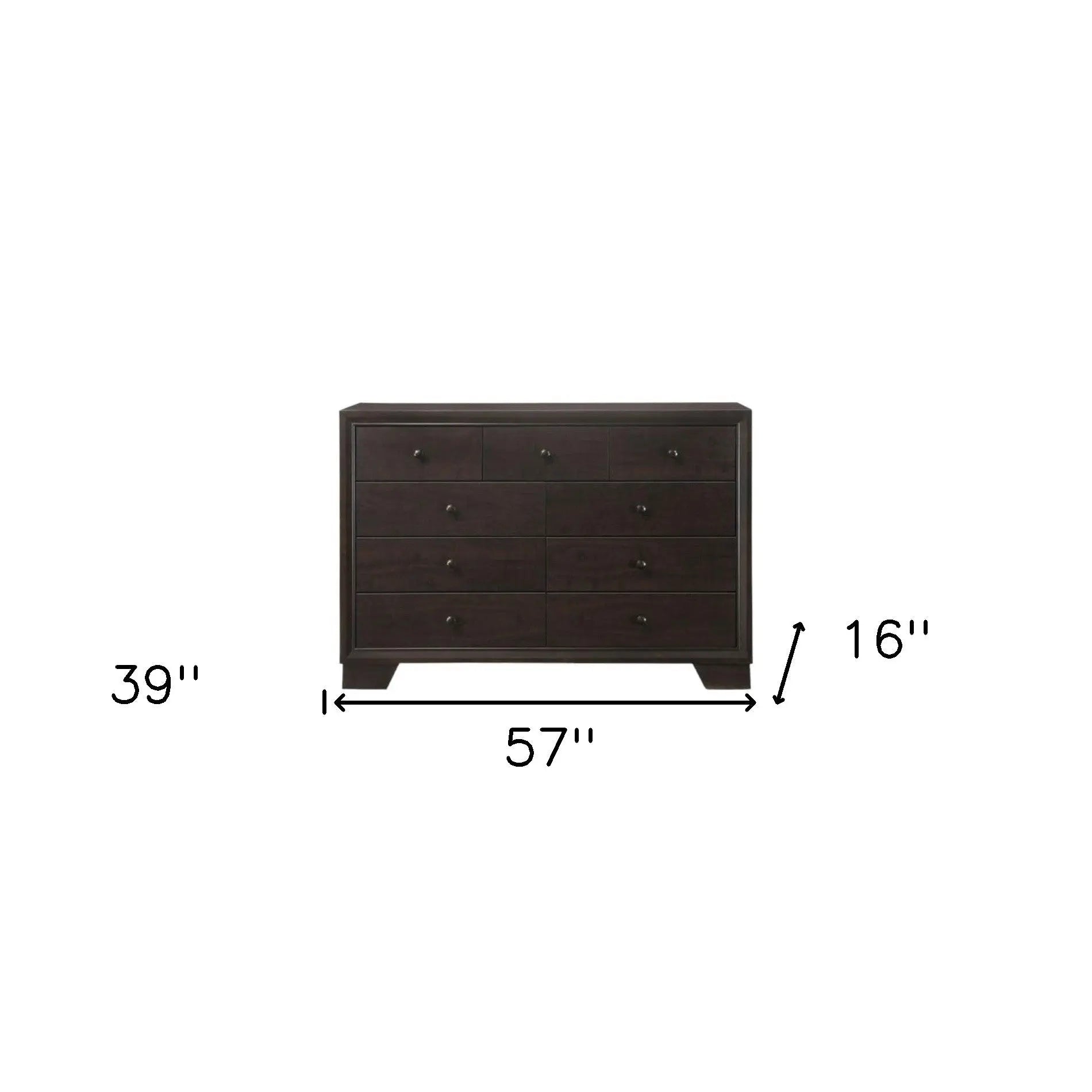 57" Espresso Wood Nine Drawer Double Dresser Homeroots Bed & Bath