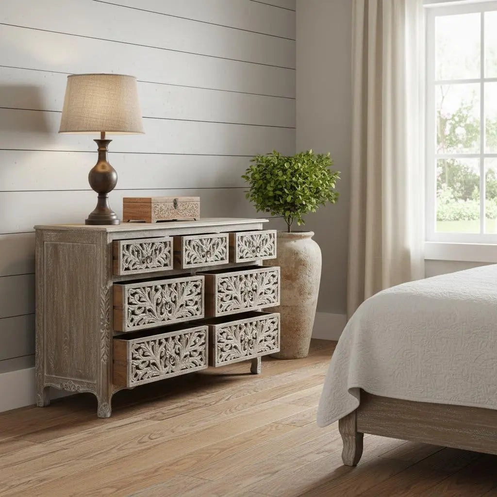 57" Gray Solid Wood Seven Drawer Dresser Homeroots Bed & Bath